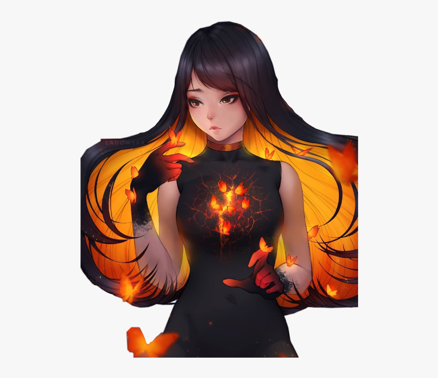 #anime #manga #butterfly #fire #red #orange #freetoedit - Chica De Fuego Anime, HD Png Download, Free Download