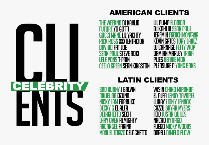 Our Celebrity Client List English And Latin Artists - Audio Mixing, HD Png Download, Free Download