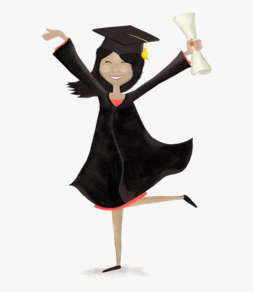 Illustration Of A Woman In Cap And Gown Holding A Diploma - Graduation Girl One Cartoon, HD Png Download, Free Download