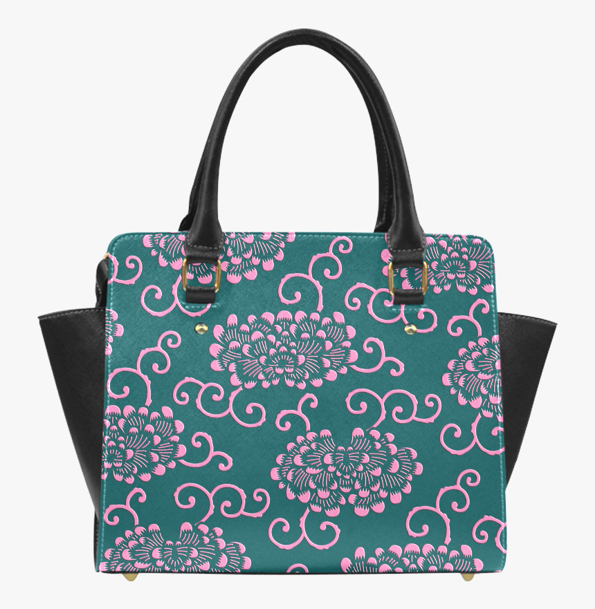 Bright Pink Peony Arabesque On Dark Teal Background - Kente Bags, HD Png Download, Free Download