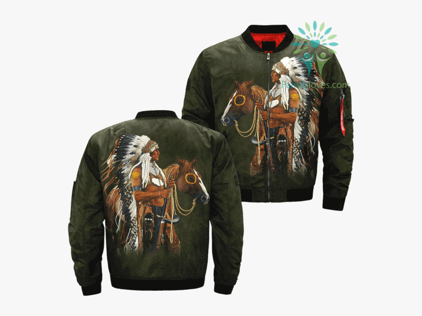 Native American Art Horseman Over Print Bomber Jacket - Bative American Werewolf Sweater, HD Png Download, Free Download