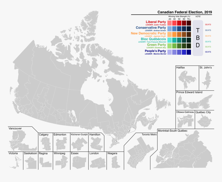 List Of Candidates By Riding For The 43rd Canadian - Canada Election Map 2019, HD Png Download, Free Download