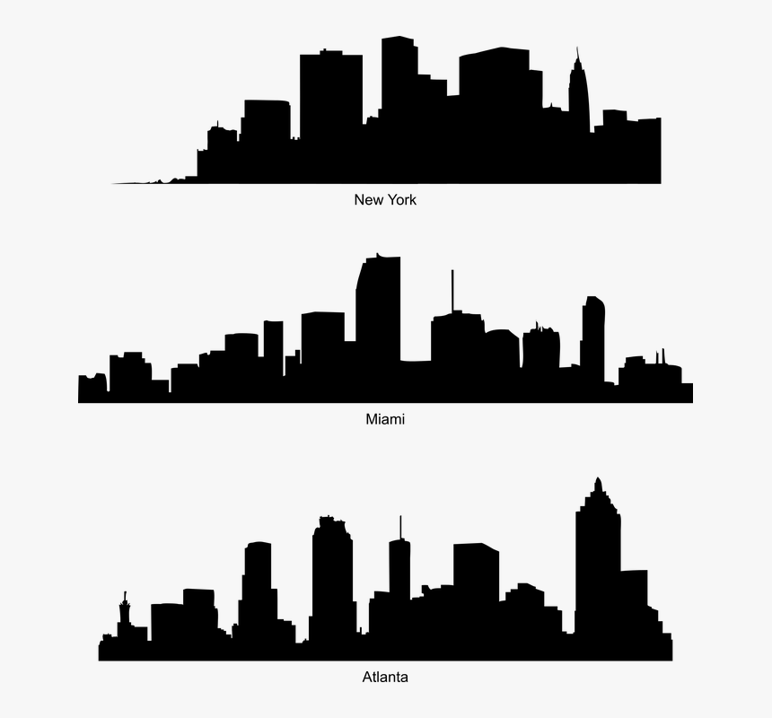 City, Silhouette, New York, Atlanta, Miami, Skyscraper - Transparent Bronx Skyline Silhouette, HD Png Download, Free Download