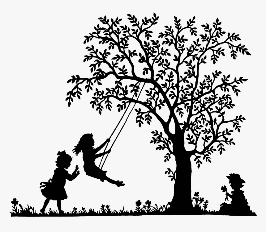 3 Girls Playing Vintage Silhouette Trace - Girl On Swing Silhouette, HD Png Download, Free Download