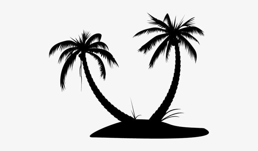 Silhouette Palm Tree Island - Palm Tree Island Vector, HD Png Download, Free Download