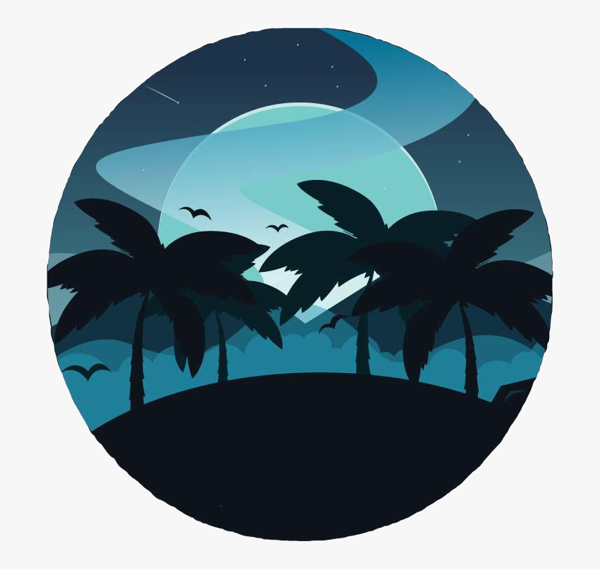 #palmtrees #nightsky #fullmoon #silhouette #island - Silhouette, HD Png Download, Free Download