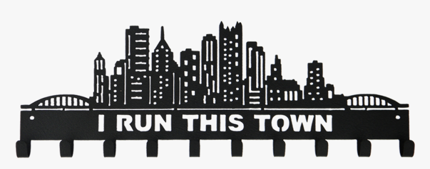 I Run This Town Skyline & Buildings Black 10 Hook Medal - City Skyline Clipart Pittsburgh, HD Png Download, Free Download