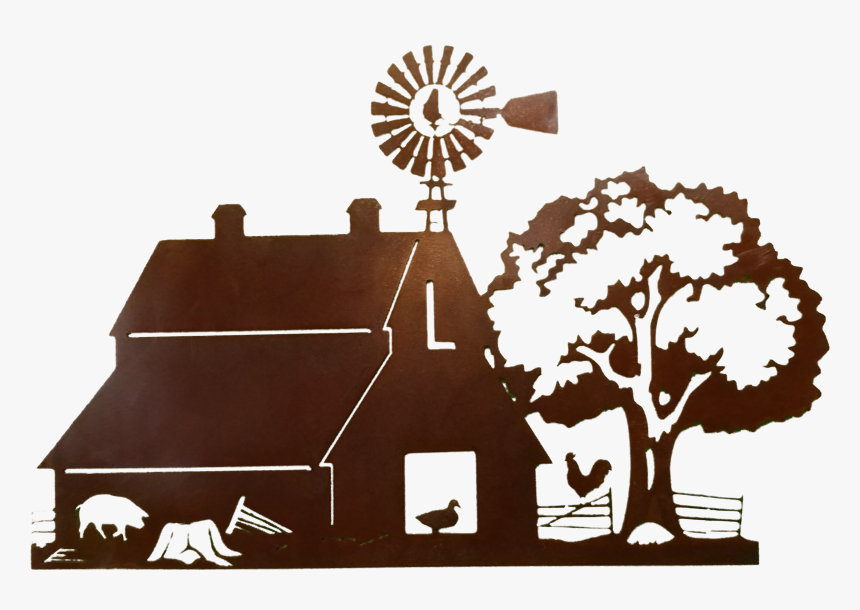 Clipart Barn Windmill - Farm Scene Black And White Clipart, HD Png Download, Free Download