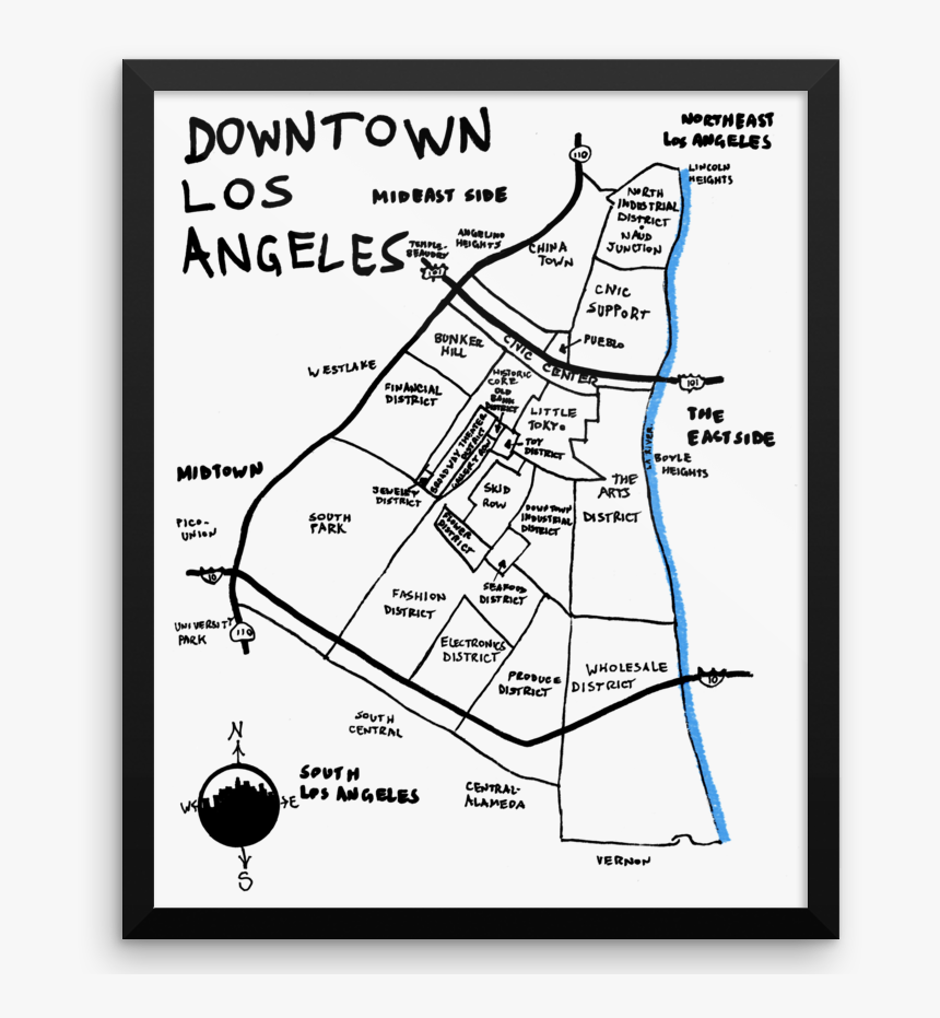 Transparent La Skyline Silhouette Png - Downtown Los Angeles Map Prints, Png Download, Free Download