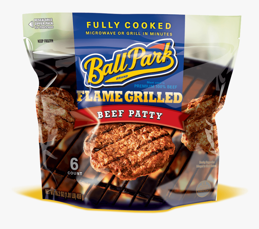 Ball Park Fully Cooked Refrigerated Beef Burger Patties - Ball Park Beef Patty With Cheese & Bacon Flame, HD Png Download, Free Download