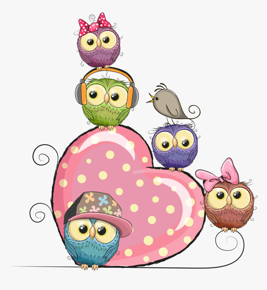 Pink Owl And Illustration Owls Vector Hearts Clipart - Cute Cartoon Owls, HD Png Download, Free Download