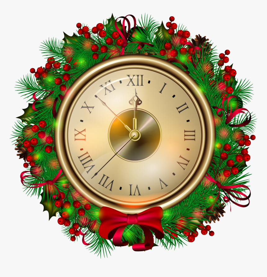 Download Clock Png Pic - Christmas Wreath With No Background, Transparent Png, Free Download