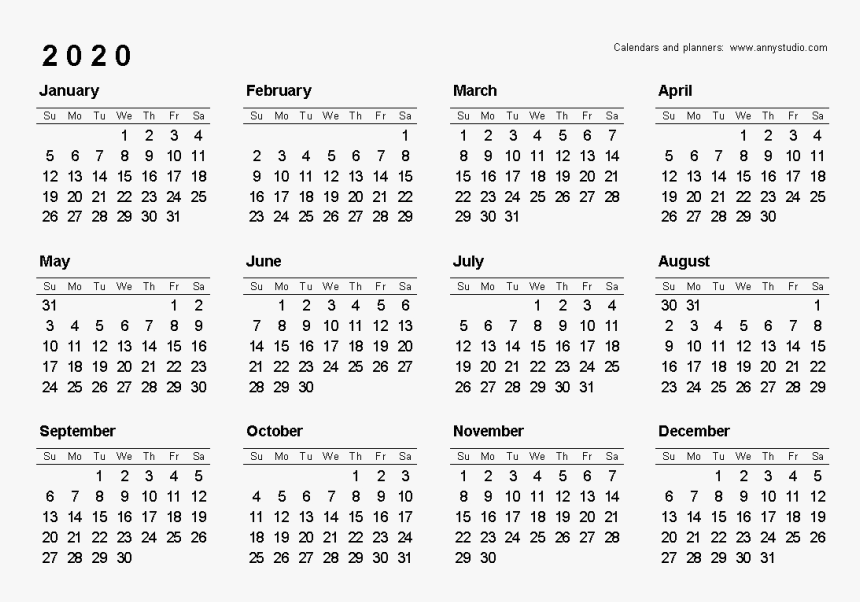 2020 Calendar Png Image - 2020 Calendar With Federal Holidays, Transparent Png, Free Download