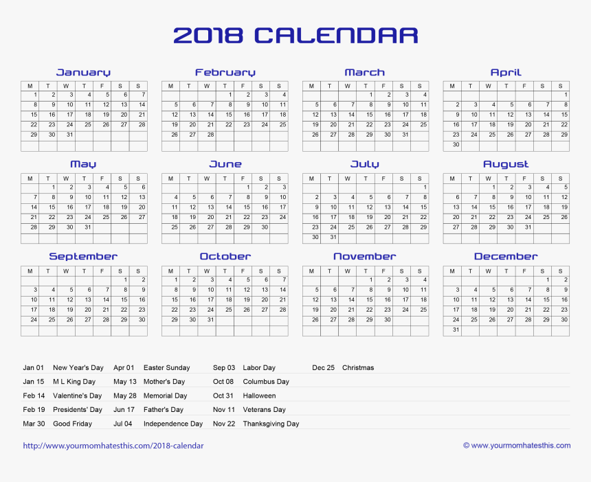 2018 Calendar Computer Desktop Background, HD Png Download, Free Download
