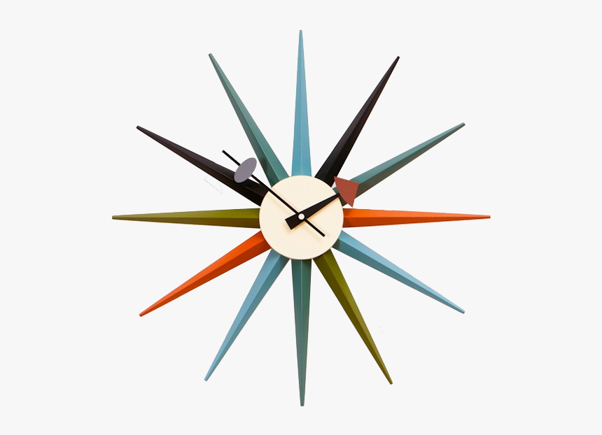 George Nelson Starburst Clock Multicolor - Sunburst Walnut Wall Clock, HD Png Download, Free Download