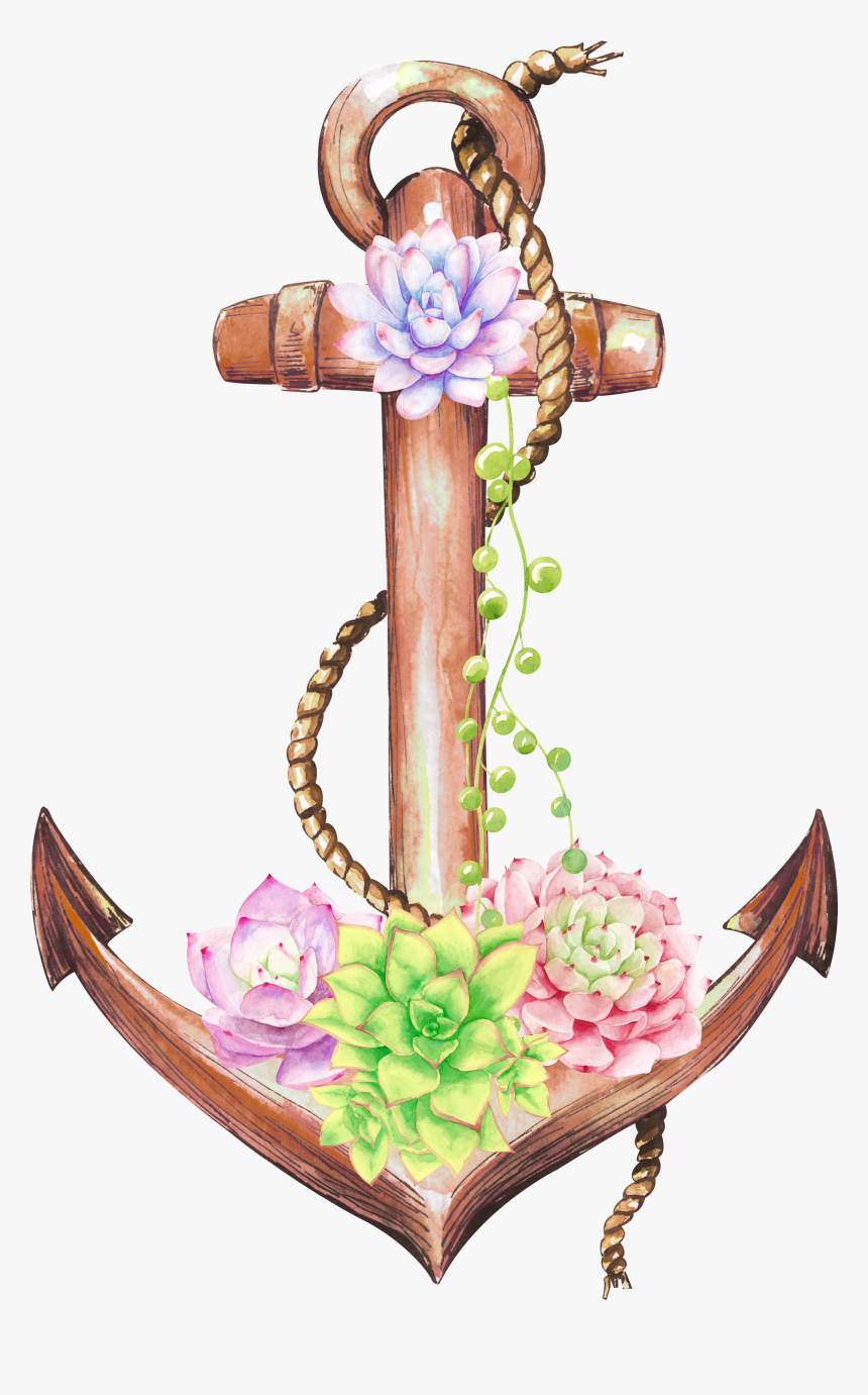 Anchor Clipart/ Flower Clipart/ Watercolor Clipart/ - Anchor With Floral Png, Transparent Png, Free Download