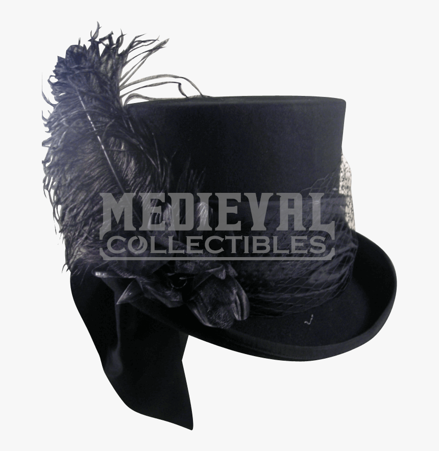 Black Felt Womens Mad Hatter Top Hat - Leather, HD Png Download, Free Download