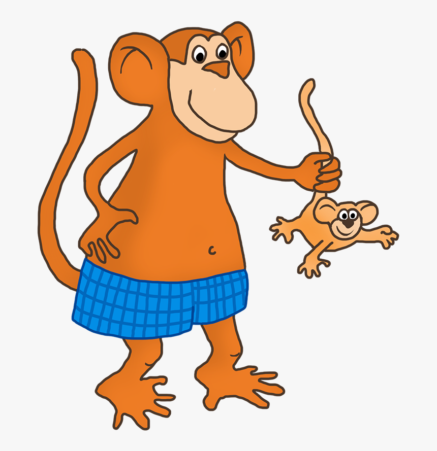 Funny Monkey Clip Art With Young Monkey - Drawing, HD Png Download, Free Download