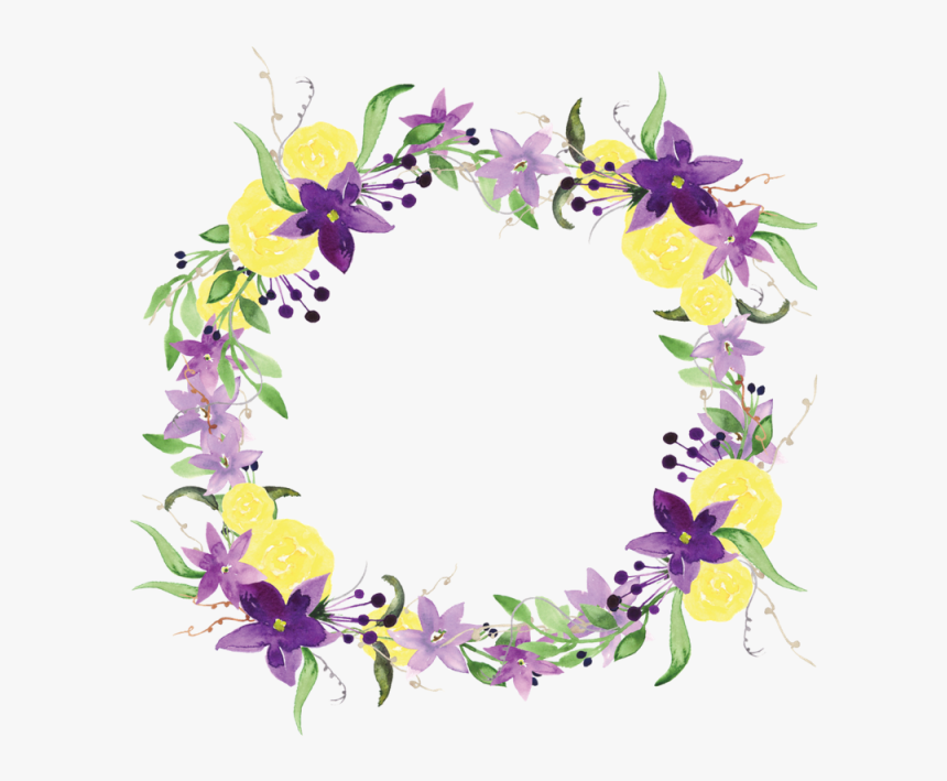 Watercolor Flower Wreath Png - Purple And Yellow Flower Wreath, Transparent Png, Free Download