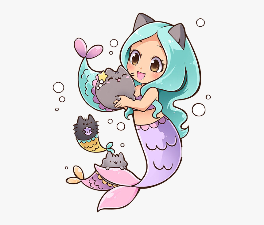 #mermaid #pusheen #sirena #sirenita #stickers #fishes - Dibujos De Sirenas Kawaii, HD Png Download, Free Download