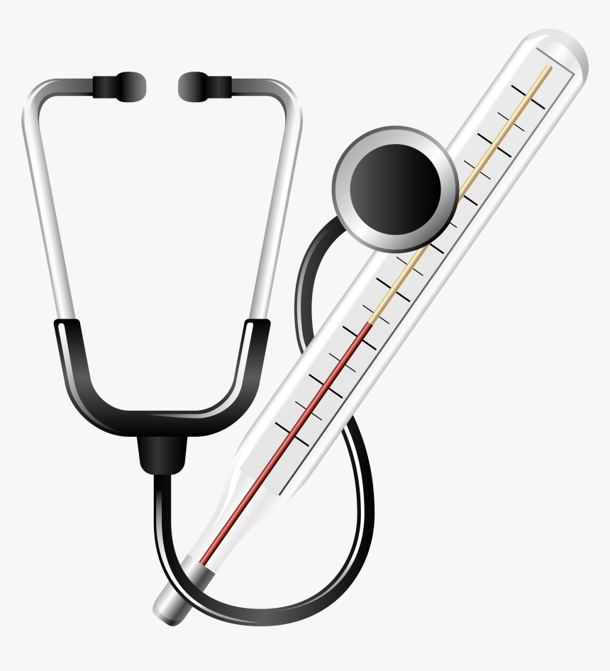 Stethoscope And Medical Thermometer Png Clipart - Thermometer And Stethoscope Clipart, Transparent Png, Free Download