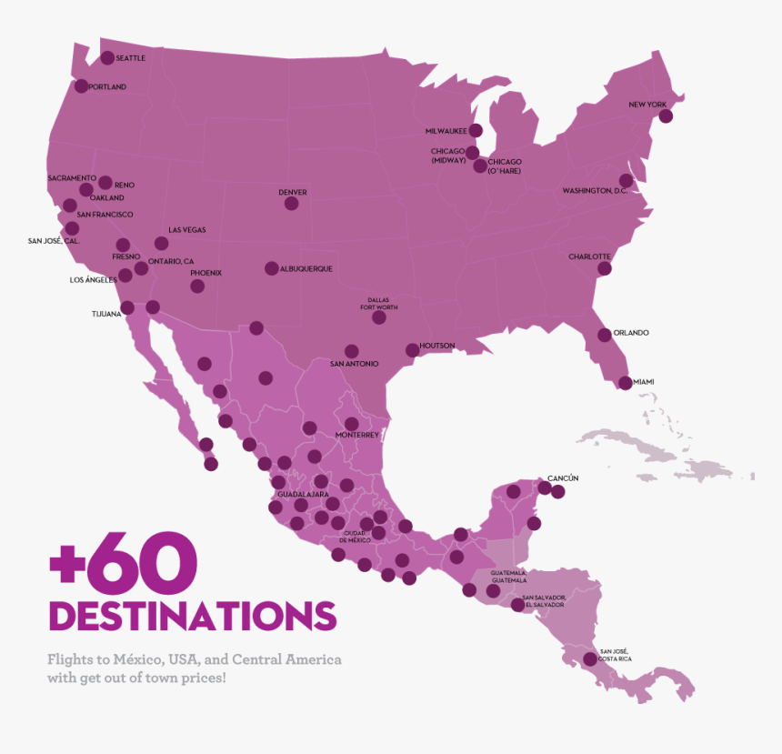 Volaris Route Map - Usa And Mexico Map Outline, HD Png Download, Free Download