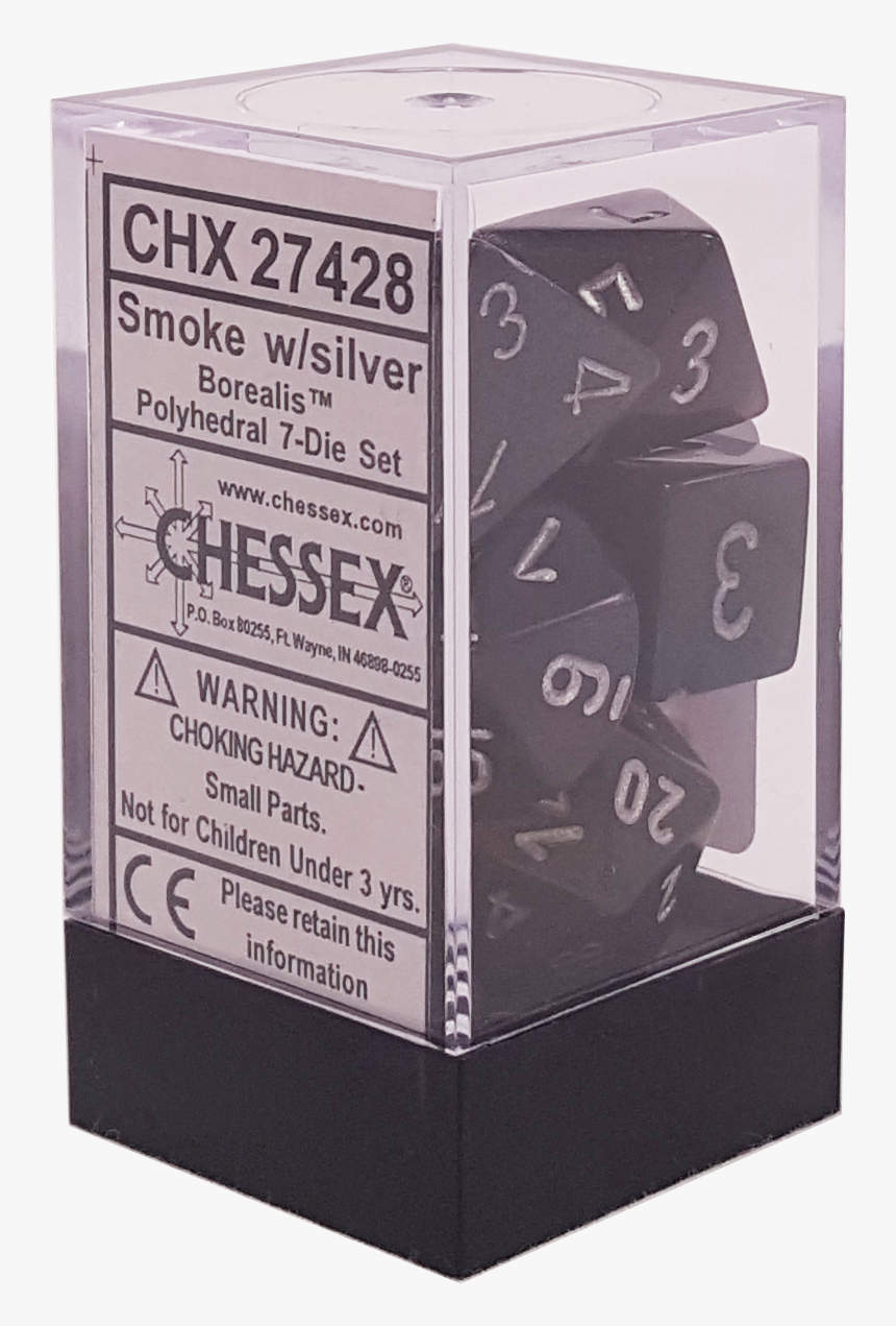 Chessex 27428 Borealis Smoke/silver Polyhedral 7 Dice - Figurine, HD Png Download, Free Download