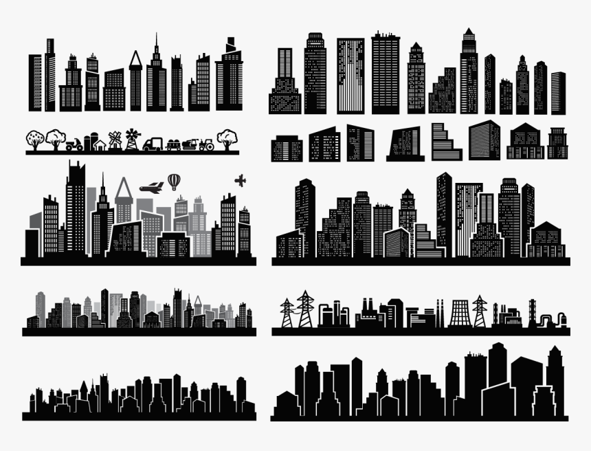 City Skyscrapers Silhouette Set 05 Png - Skyscrapers Silhouette, Transparent Png, Free Download