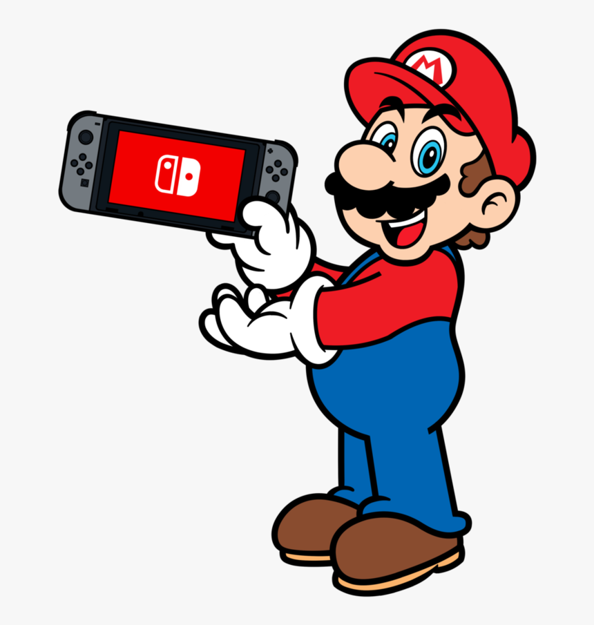 Fan-art Of Mario Characters Using The Nintendo Switch - Mario With Nintendo Switch, HD Png Download, Free Download