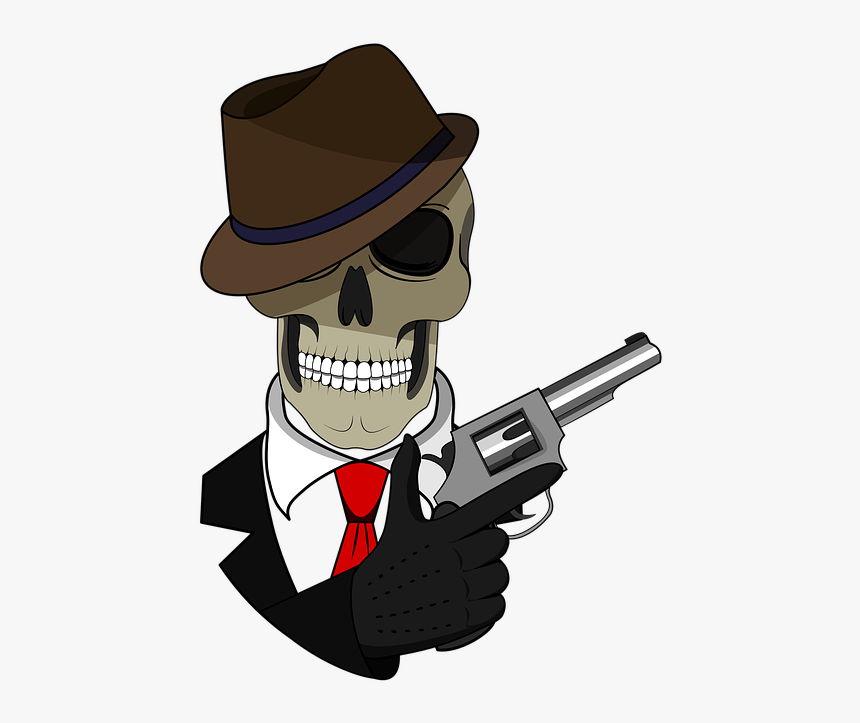 Tie, Skull, Fedora, Revolver, Costume - Cartoon, HD Png Download, Free Download
