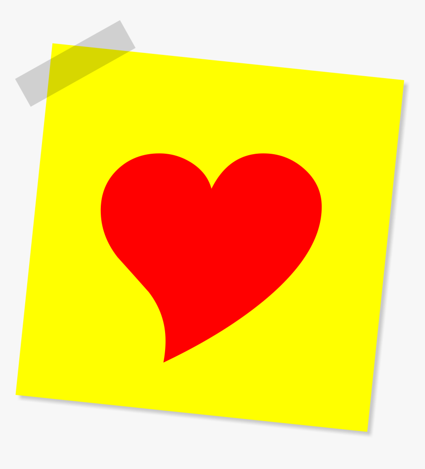 Red Heart On The Yellow Sticky Note - Heart, HD Png Download, Free Download