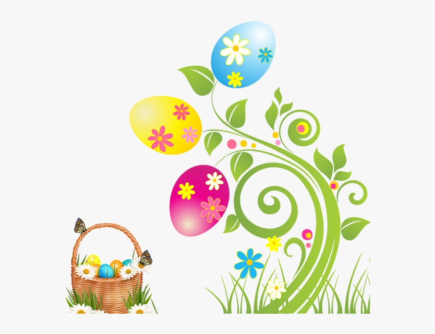Flowers And Basket Eggs - Easter Clipart Transparent Background, HD Png Download, Free Download