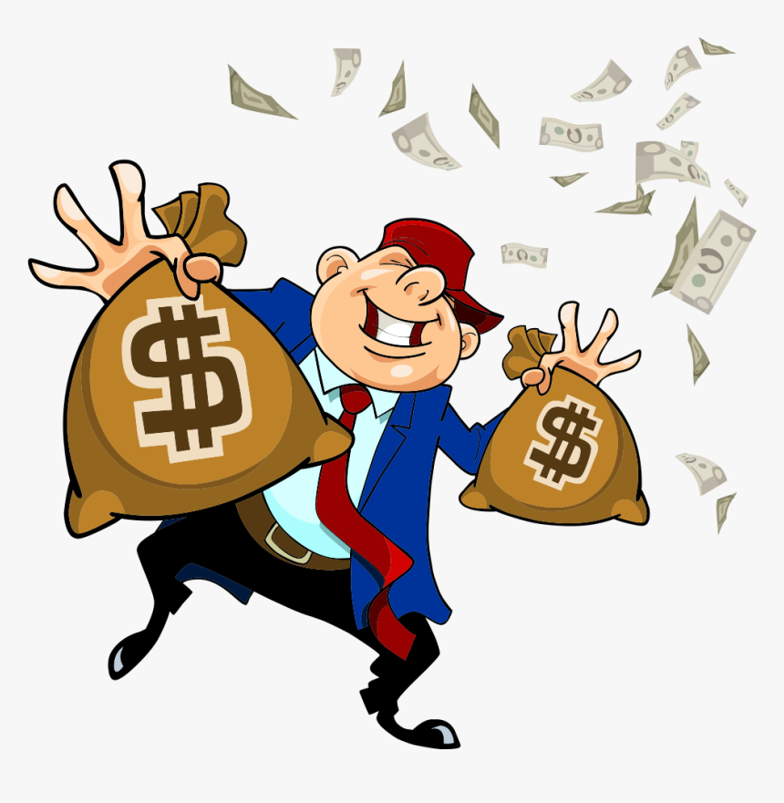 Money Bag Cartoon Handbag - Cartoon Man With Money, HD Png Download, Free Download