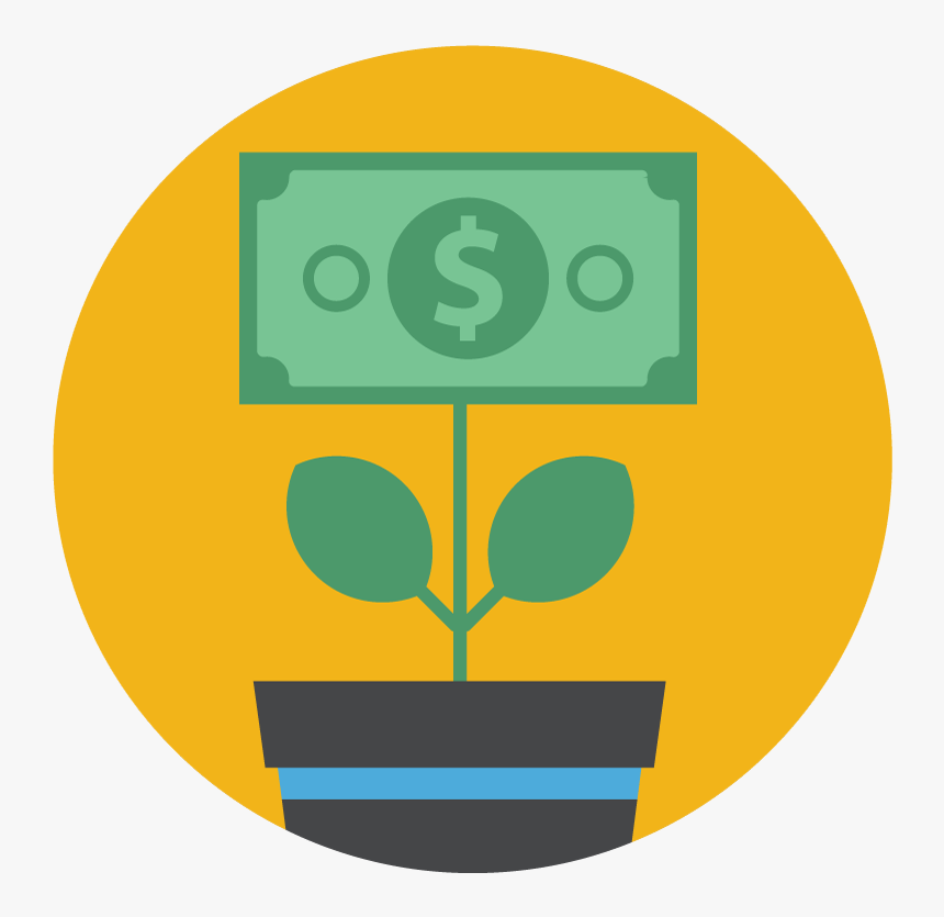 Big Money Plant & Pot Vector Art On Yellow Background - Notes And Coins Icon, HD Png Download, Free Download