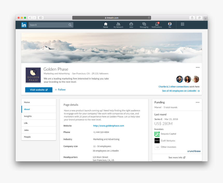 Crunchbase Funding And Investor Data Now On Linkedin - Linkedin Company Page Menu, HD Png Download, Free Download