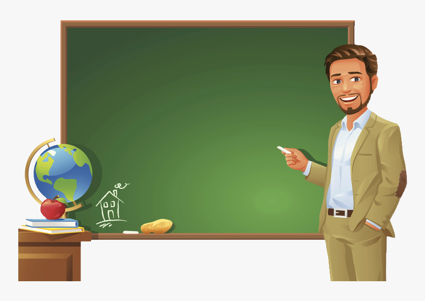 Standing On Blackboard Podium Student The Teacher Clipart - Teacher And Blackboard Clipart, HD Png Download, Free Download