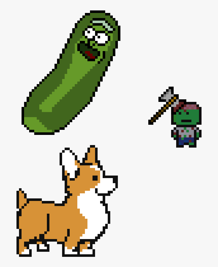 Pickle Rick,corgie,axe Head Zombie - Minecraft Corgi Pixel Art, HD Png Download, Free Download