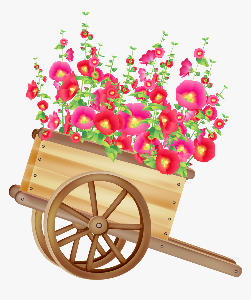 Wheelbarrow With Flowers Png Clipart - Clipart Of Wheel Cart, Transparent Png, Free Download