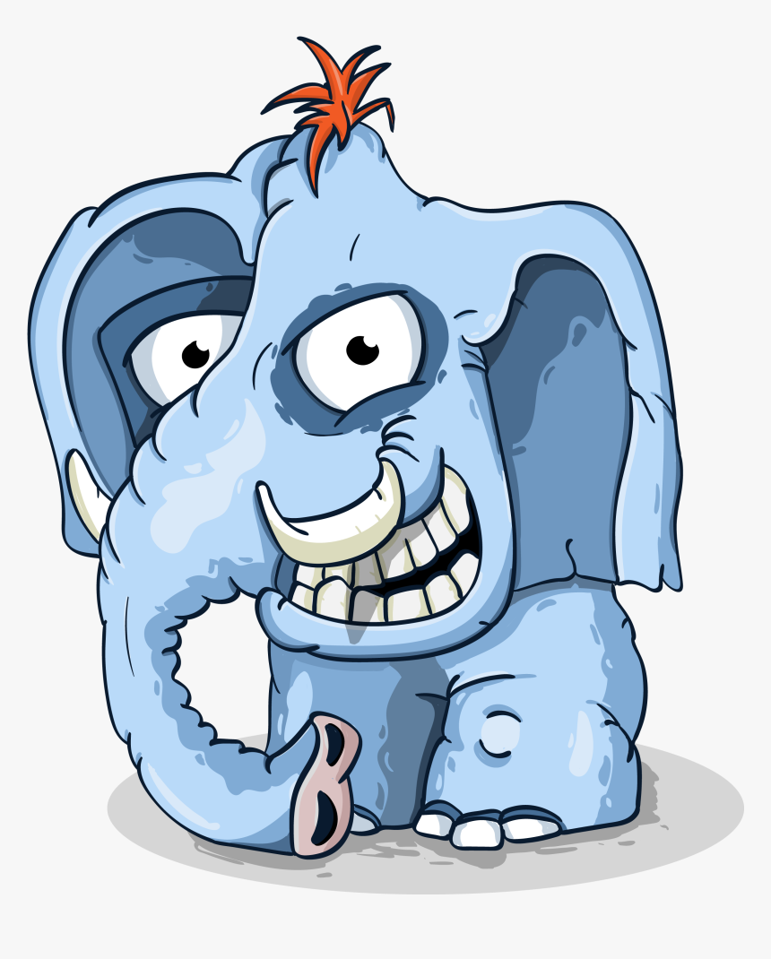 Funny Blue Elephant Free Vectors For Download Png Vector - Crazy Elephant Cartoon Drawing, Transparent Png, Free Download