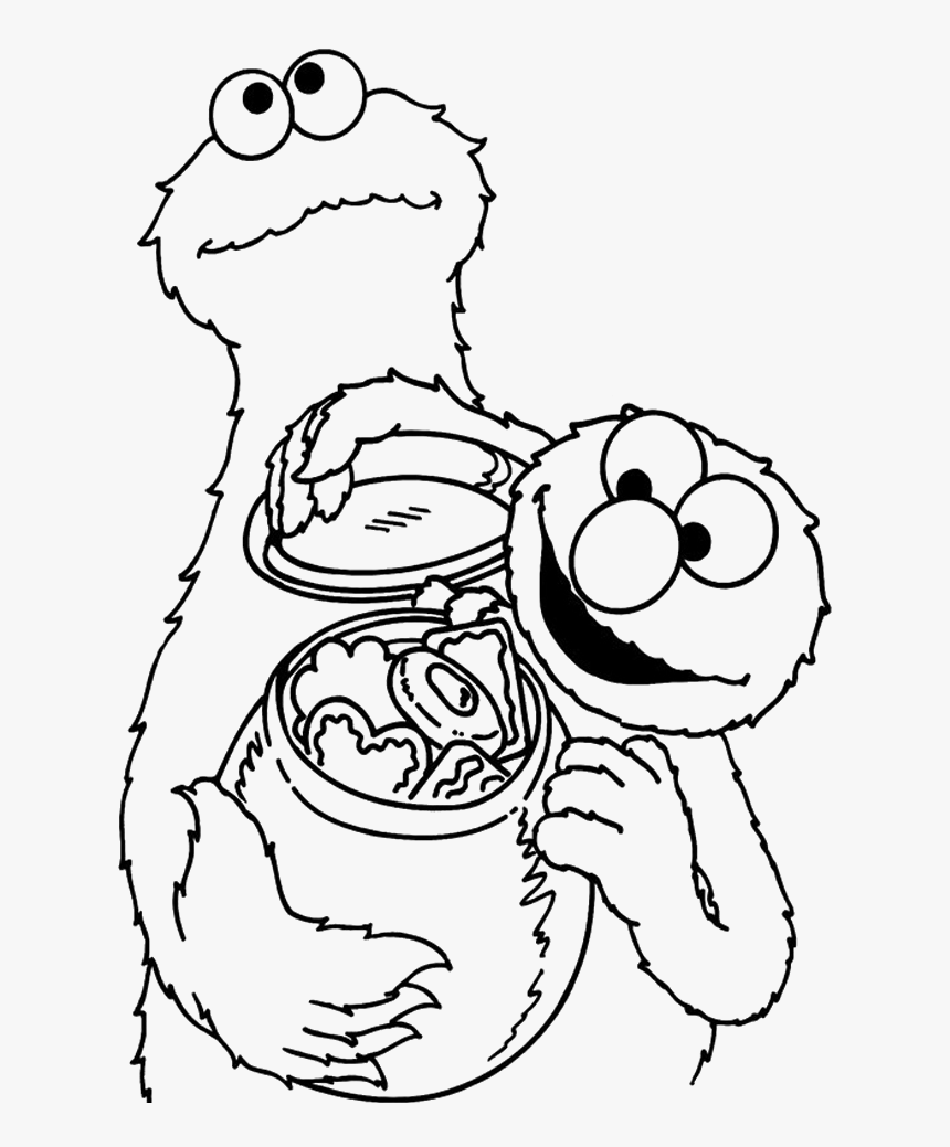 Cookie Monster Coloring Pages And Elmo - Elmo Cookie Monster Coloring, HD Png Download, Free Download