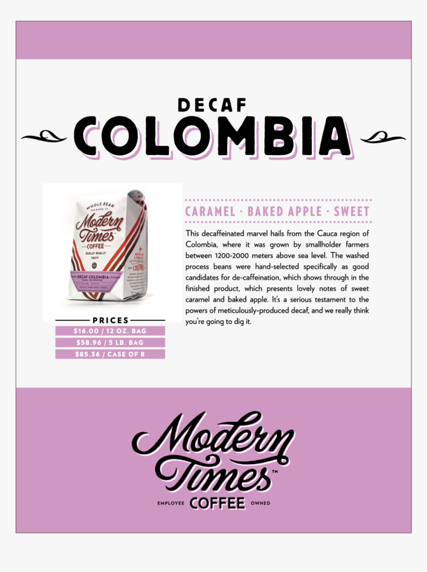 Decaf Colombia Whole Sale Sell Sheet - Flyer, HD Png Download, Free Download