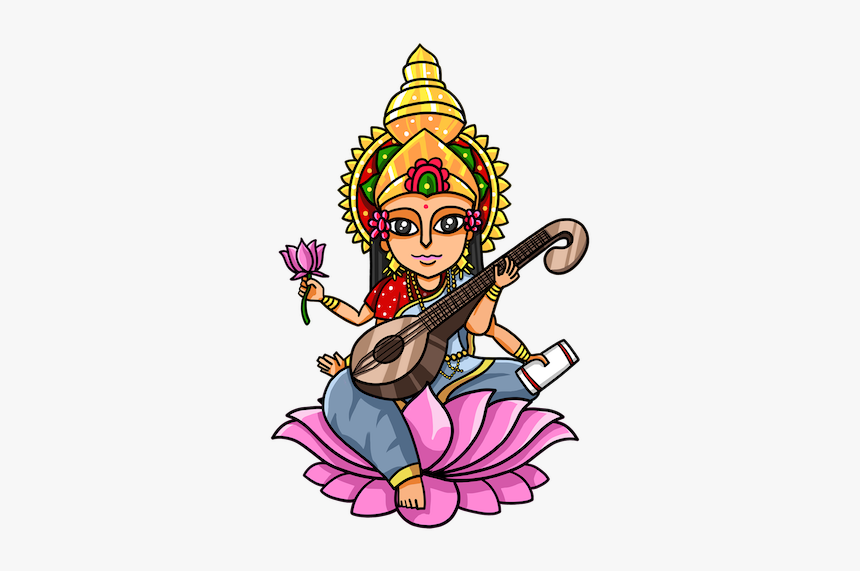 Instruments Clipart Veena - Cartoon Pictures Of Saraswati, HD Png Download, Free Download