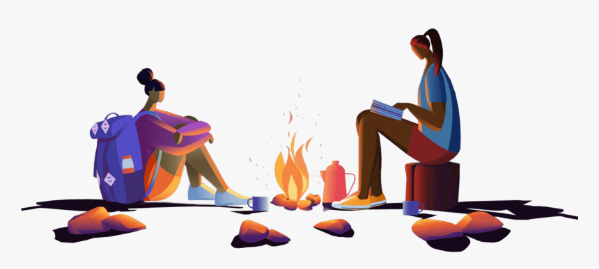 Two Girls Around A Campfire - People Around A Campfire Png, Transparent Png, Free Download