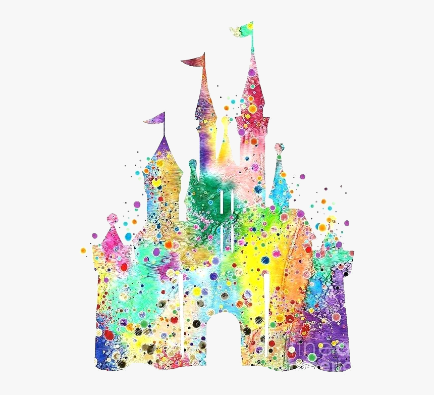 Disney Castle Paintings Watercolor Print Digital Art - Watercolor Disney Castle Clipart, HD Png Download, Free Download