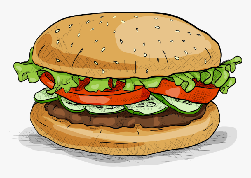 Hamburger Fast Food Veggie Burger - Cartoon Burger Png, Transparent Png, Free Download