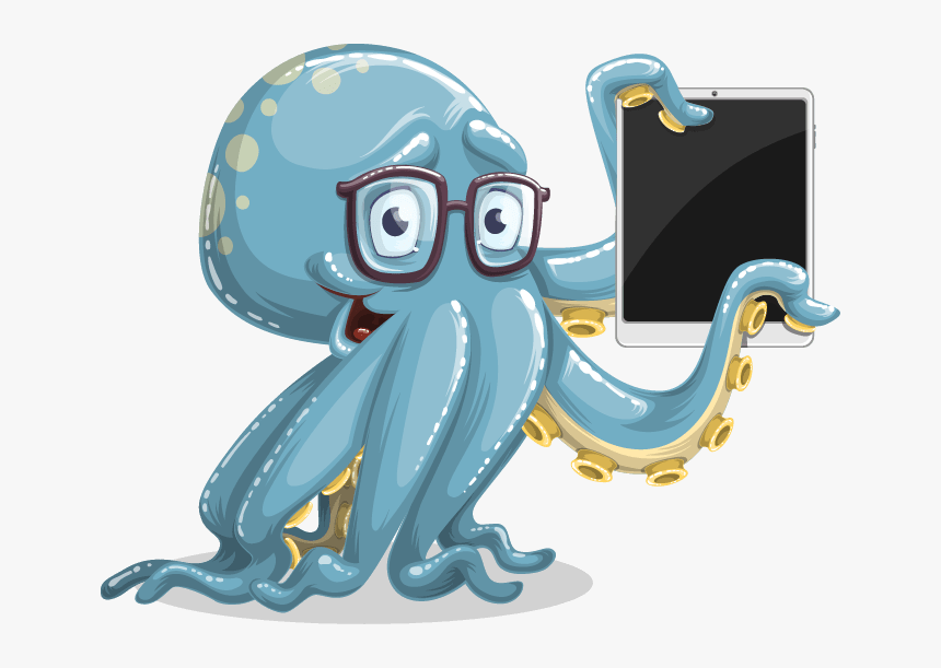 Vector Octopus With Tablet - Octopus Playing A Tablet, HD Png Download, Free Download