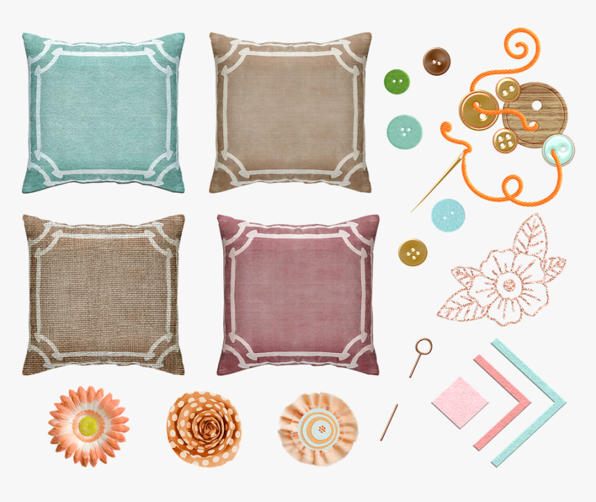 Throw Pillow, Pillow, Buttons, Needle, Thread - Cushion, HD Png Download, Free Download