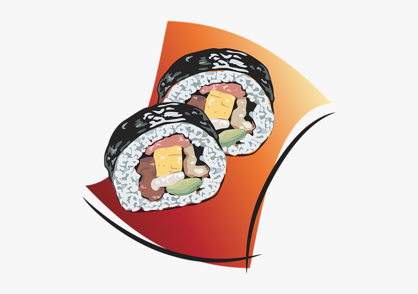 Sushi, Roll, Fish, Rice, Chinese, Raw, Food, Seafood - Cartoon Sushi Roll, HD Png Download, Free Download