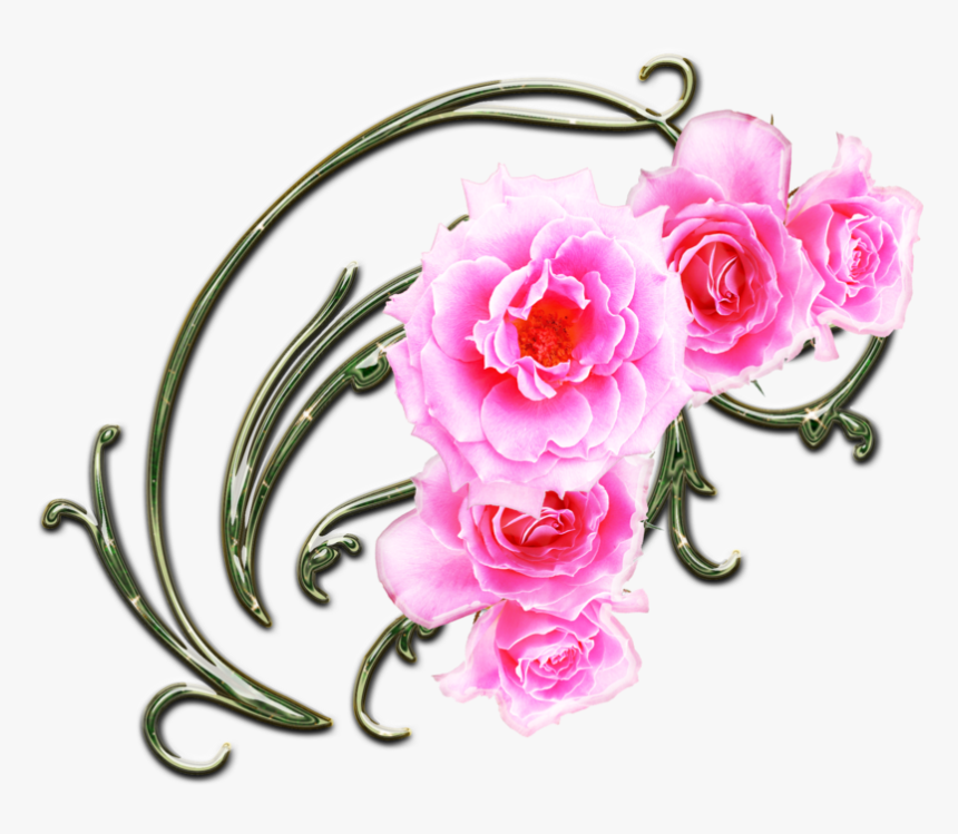 Pink Roses And Green Swirls Png 2 By Melissa-tm On - Bright Pink Flowers Png, Transparent Png, Free Download