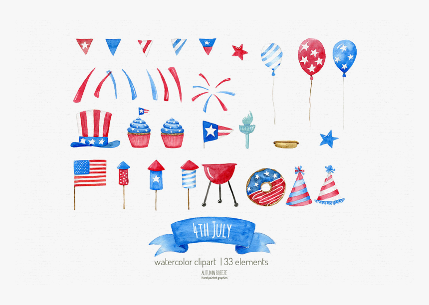 4th Of July Watercolor Th Clipart Set By Autumn Breeze - Watercolor July Clipart, HD Png Download, Free Download
